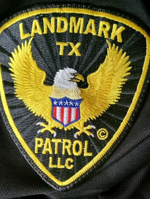 Landmark TX Patrol LLC uniform patch: a gold eagle holding a stars-and-stripes shield